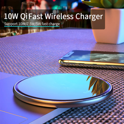 Black or white 15W fast wireless Qi charger with LED light indicator and anti-slip surface