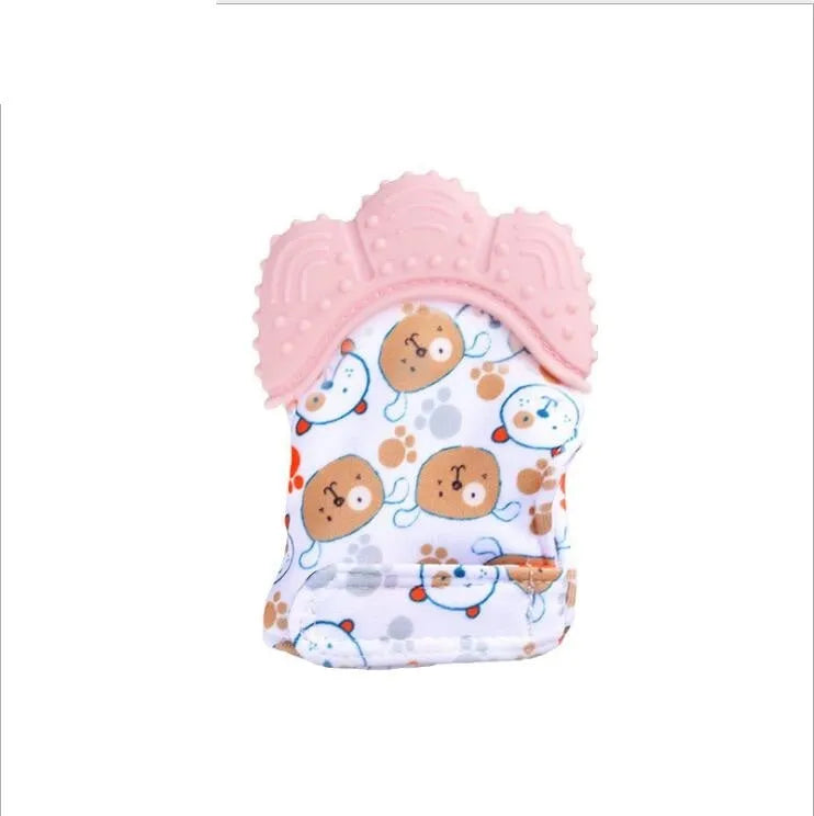 Silicone baby teether glove with Velcro strap in blue colour