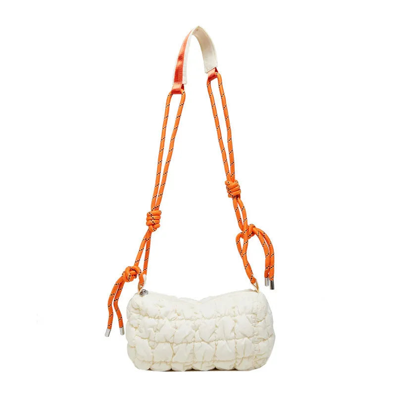 Women's lightweight nylon messenger bag in pillow shape with rhombus pattern and crossbody strap