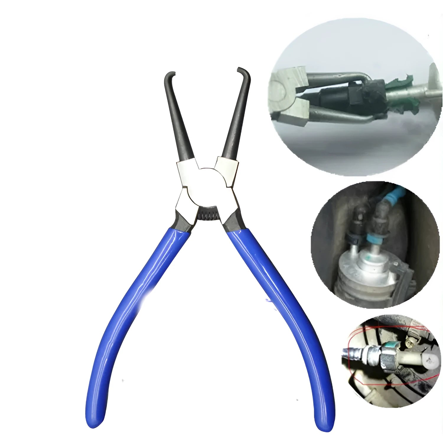Automotive caliper tubing pliers with iron construction and rubber grips for fuel line maintenance