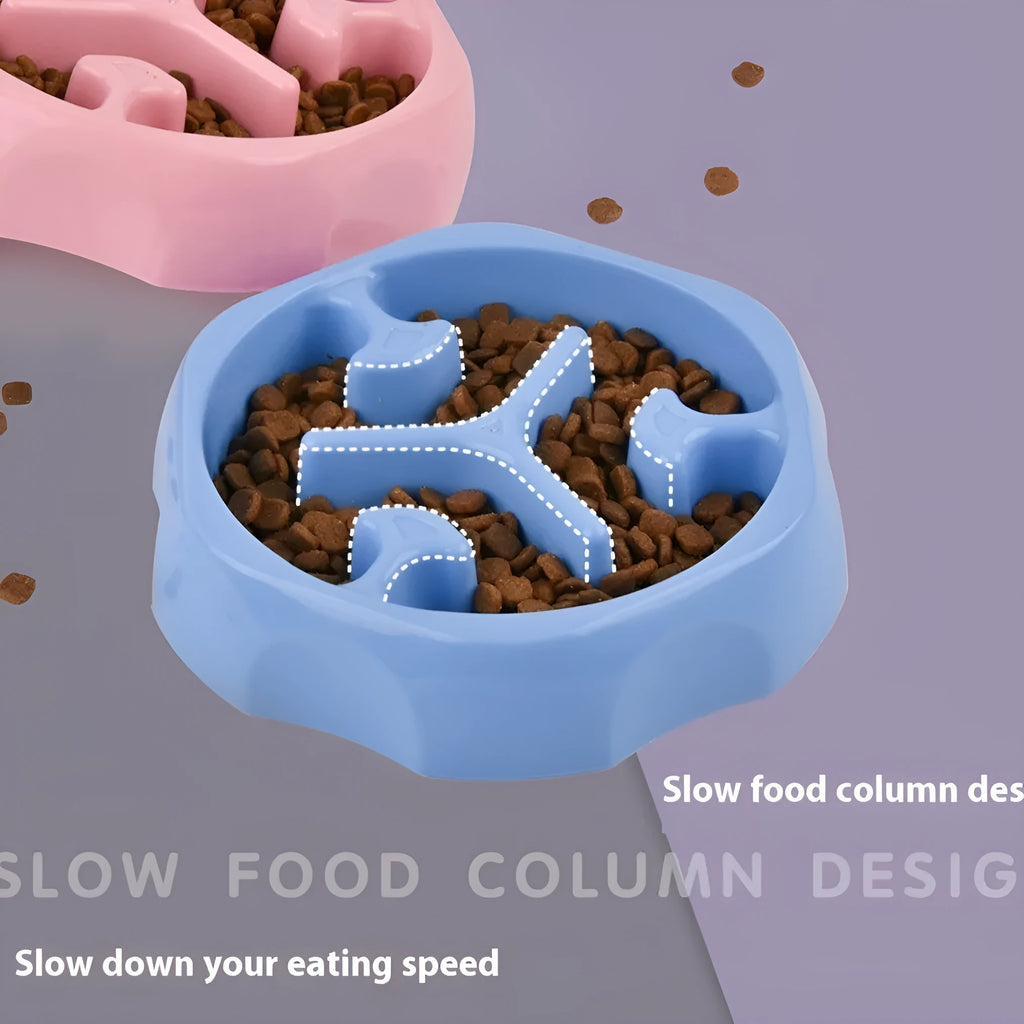 Round slow feeding bowl PP NO-045 for dogs and cats, anti-choke design, blue colour
