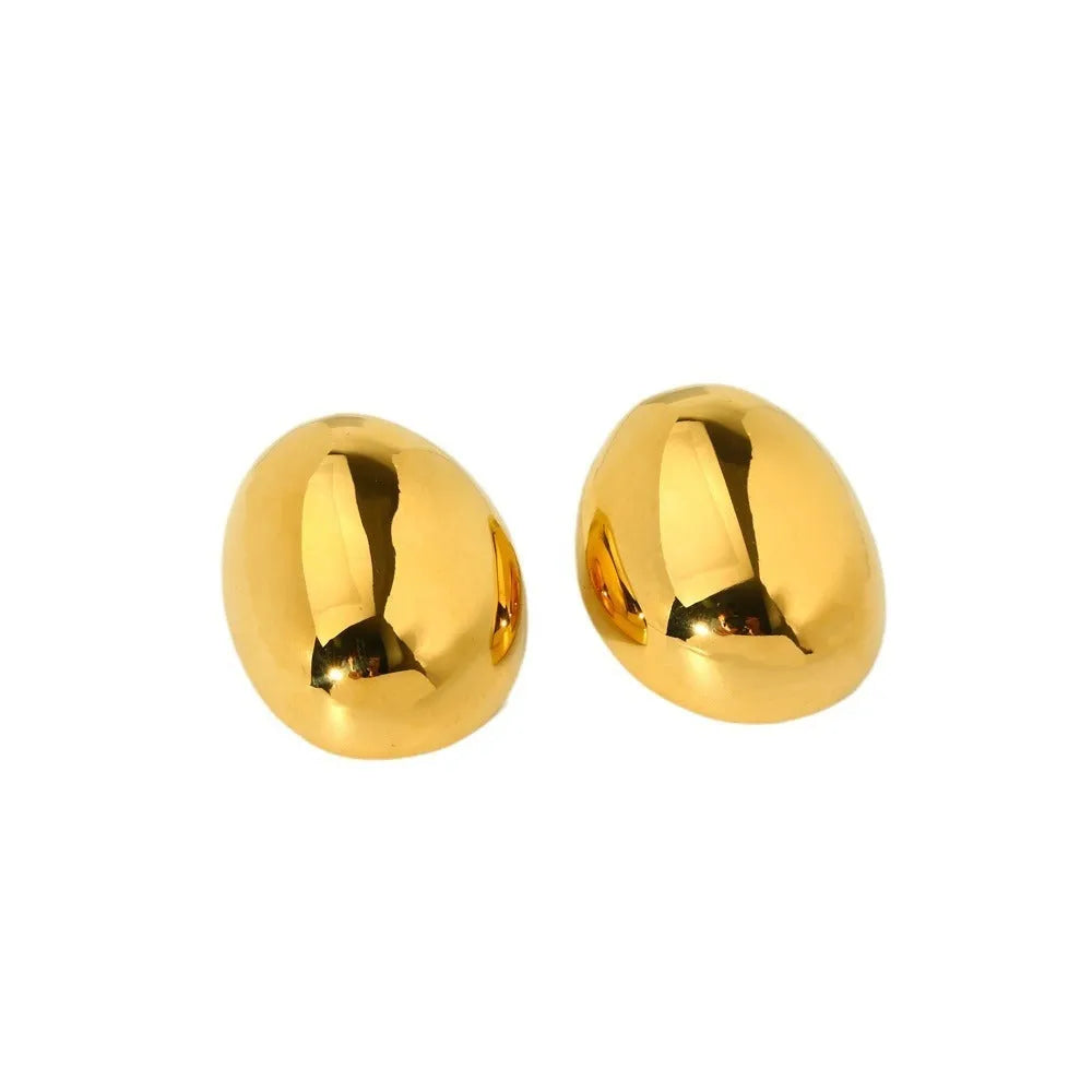 Geometric stainless steel ear studs with 18K gold electroplating and glazed surface in DFE139 colour