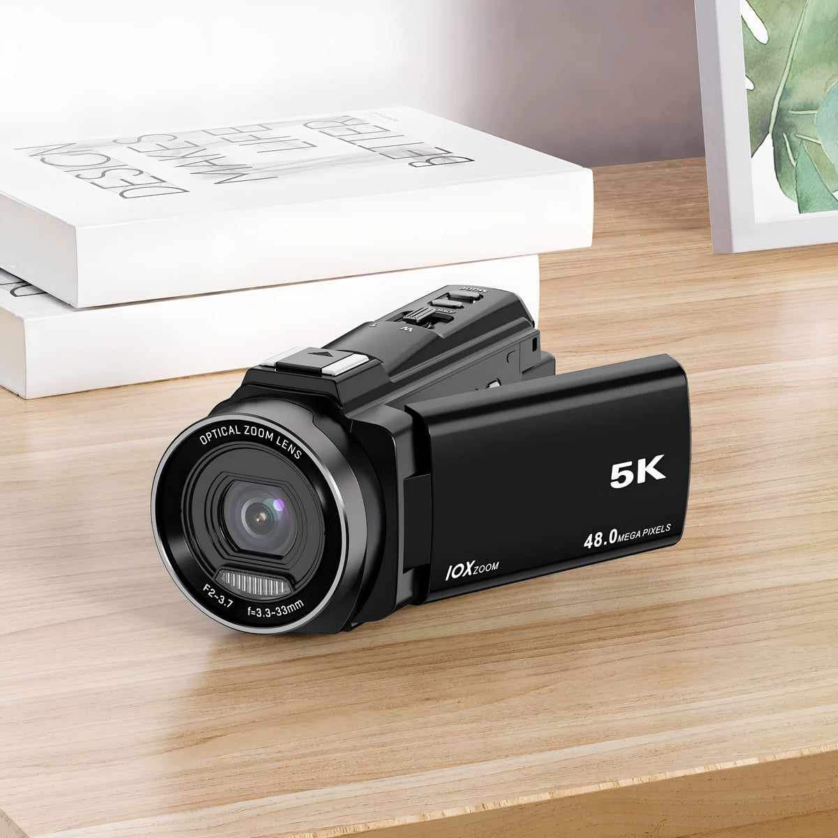 HD digital optical zoom camera in black with 3x zoom lens and 3.0 inch touchscreen LCD