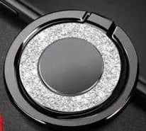 Bling glitter metal ring phone holder in rose gold colour, showing 360° rotation feature.