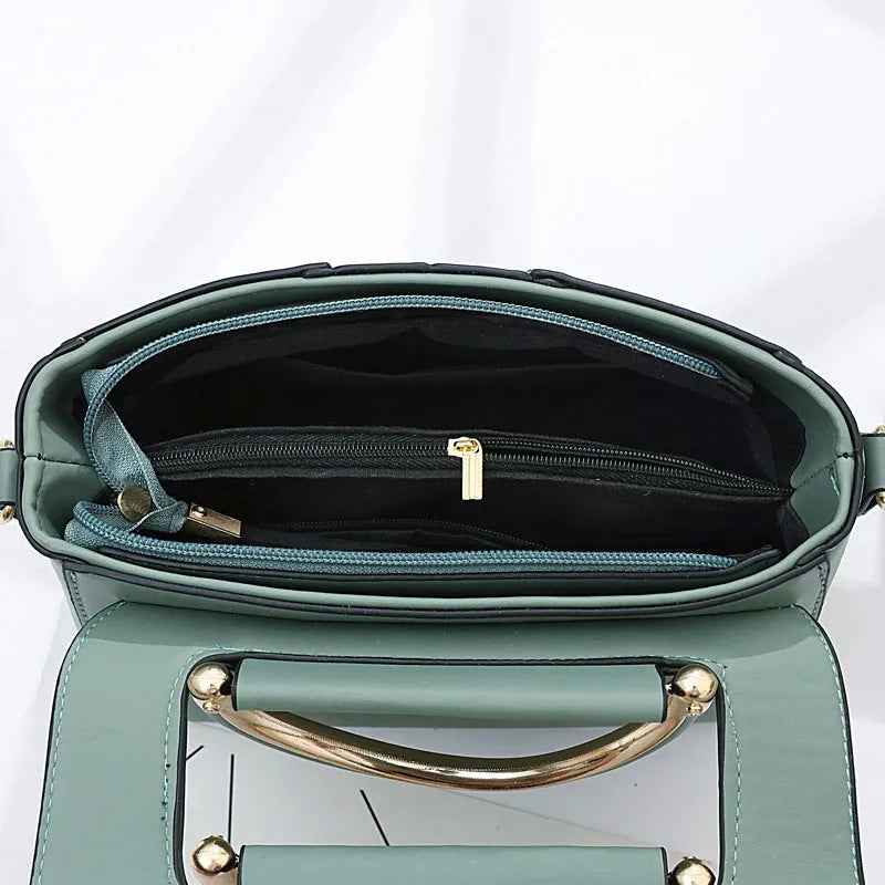 Medium PU women's shoulder messenger bag, horizontal square shape, cover opening, available in six colours including black and khaki