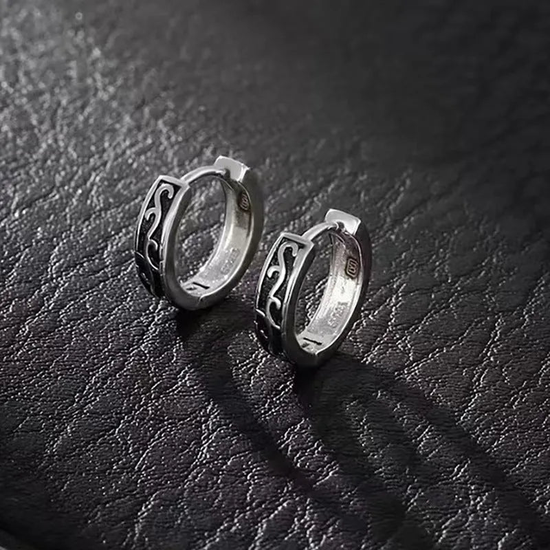 Copper men's geometric earrings in 10mm and 14mm sizes with an auspicious cloud design option.