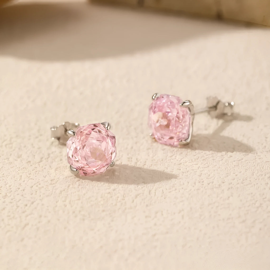 S925 sterling silver rose stud earrings with pink finish in 6mm and 8mm sizes