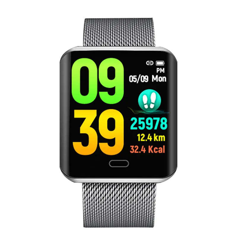 B8 smart bracelet in black with silver alloy case and LED display