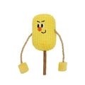 Natural polio wood corn cob shaped cat chew toy with catnip for dental cleaning on a plain background.