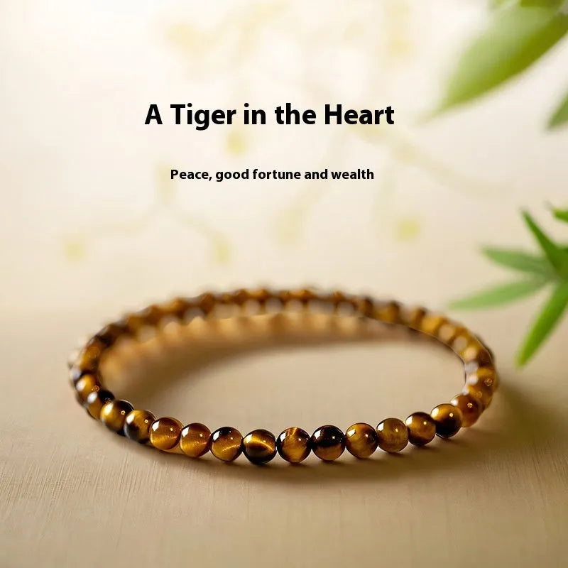 Tigereye stone bracelet with geometric design and round beads in new Chinese style