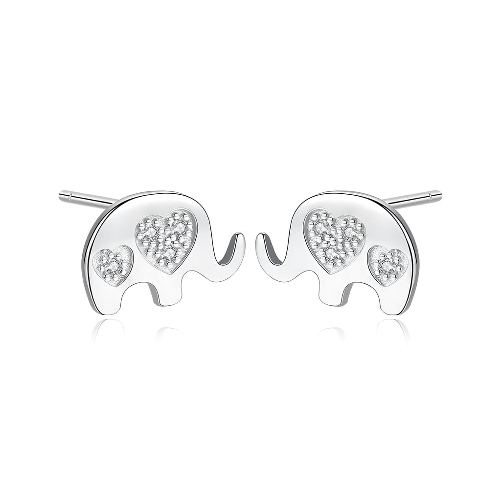 Geometric shaped silver earrings with gem setting, shown in gold and silvery finishes.