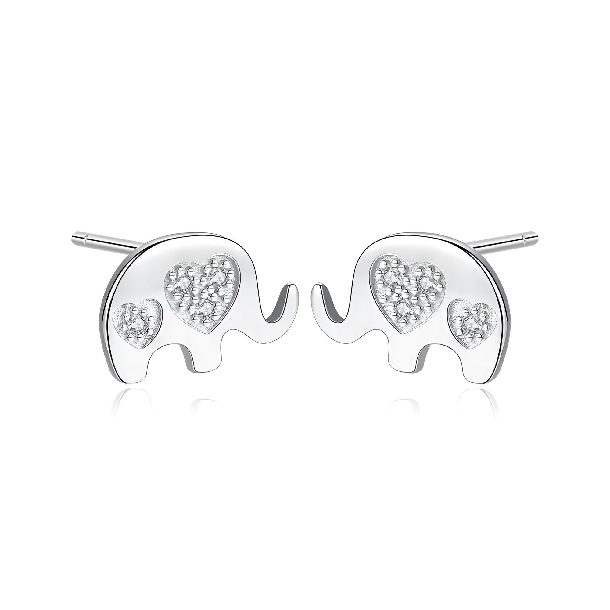 Geometric shaped silver earrings with gem setting, shown in gold and silvery finishes.