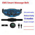 Smart massage belt with EMS technology showing blue and orange colour options