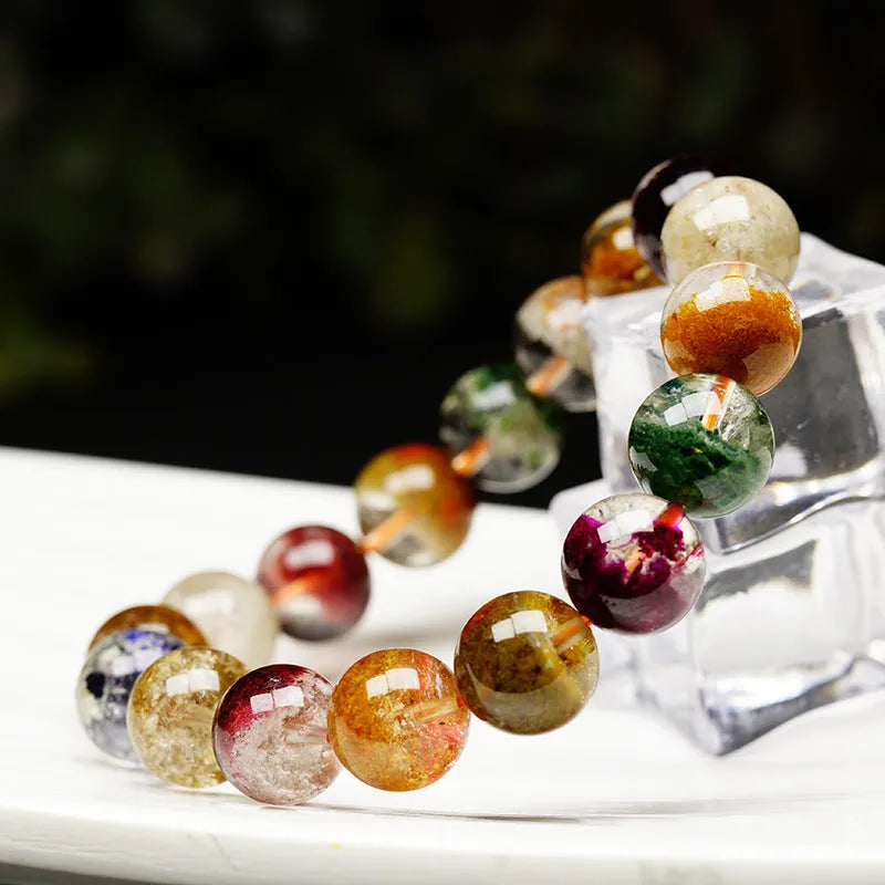 Colourful ghost cornucopia crystal bracelet with 10mm beads in ethnic retro style.