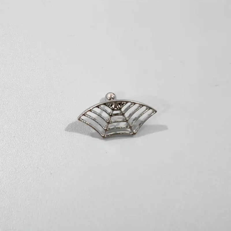 Spider web geometric mesh design stud earrings in gold and silver electroplated finishes.
