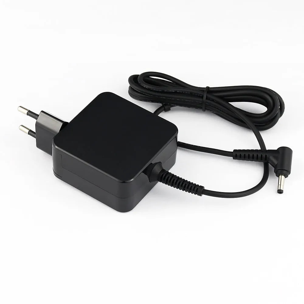 Black 45W laptop power adapter with US plug and attached charging cable