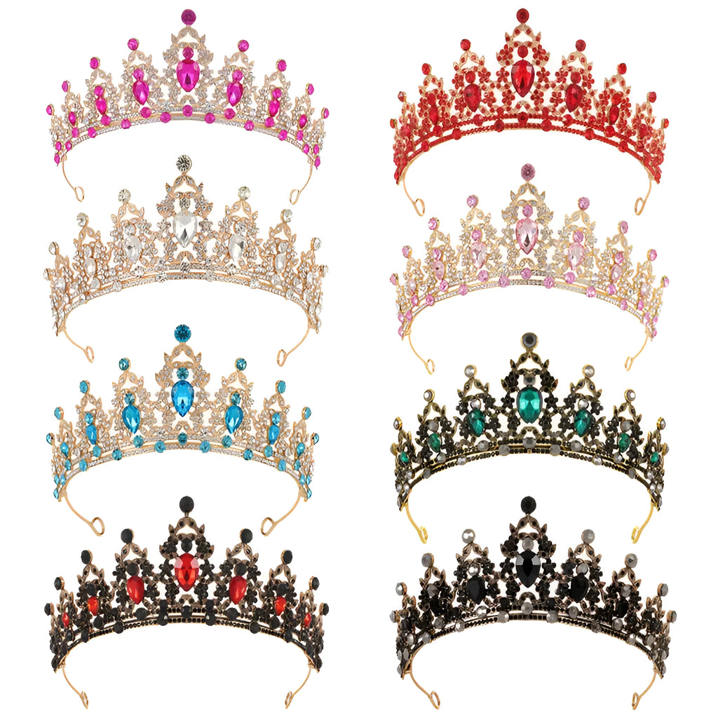 Baroque crown bride headdress hairpiece with diamond treatment in alloy material