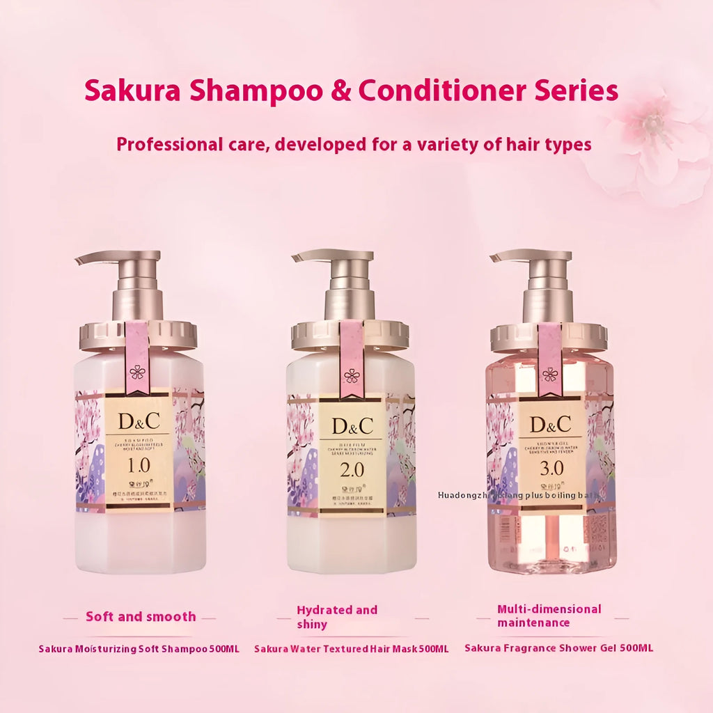 Sakura shampoo conditioner shower gel wash nursing set 500ml bottle