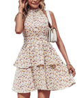 Women's backless halter dress with boho design and A-line ruffle silhouette