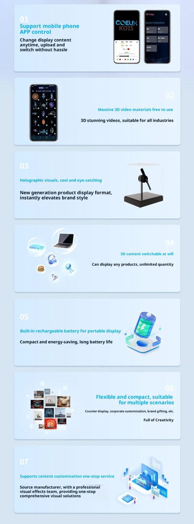 Holographic 3D fan screen desktop decoration with remote control, displaying floating holographic image