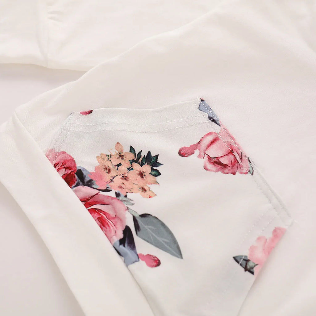 White hooded cotton sleep suit for baby girl with long sleeves and trousers