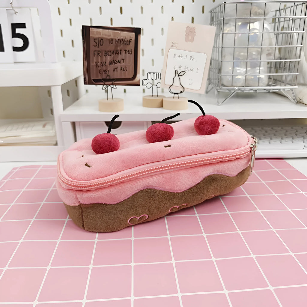 Cherry cake plush velvet pencil case Korean style design for pen storage