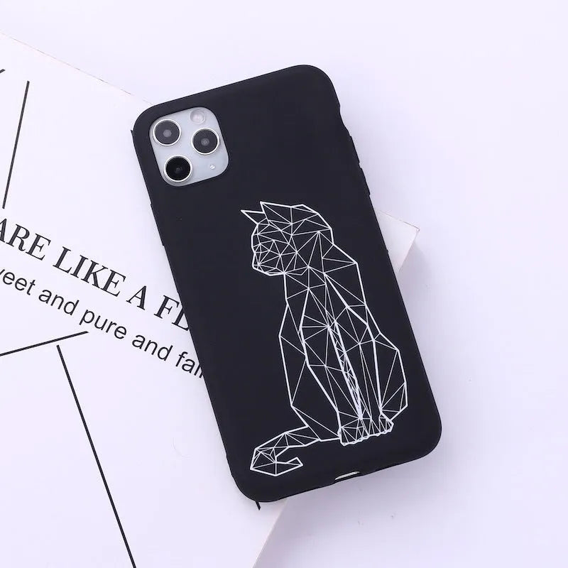 Animal line graffiti art TPU phone case for iPhone with painted cat, deer, horse designs