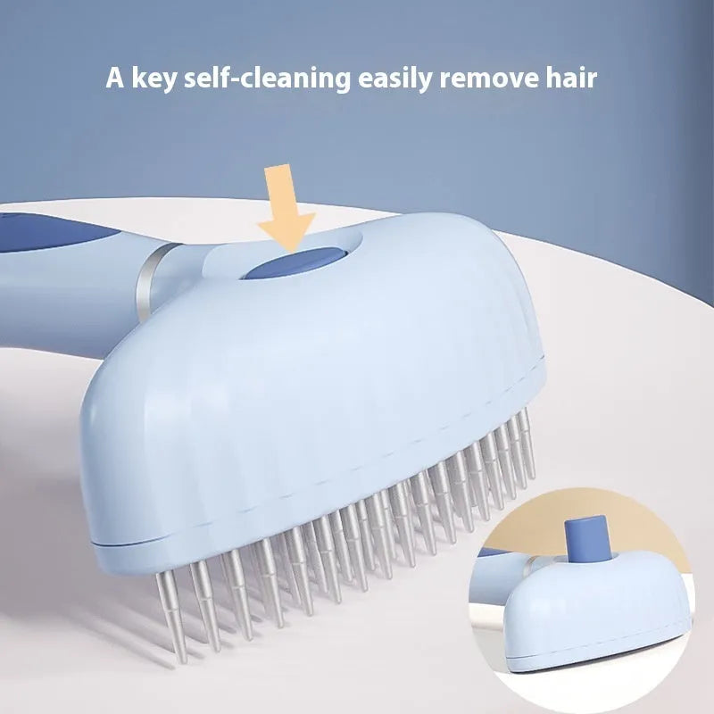 Stainless steel dog grooming comb with double row teeth in azure light blue colour