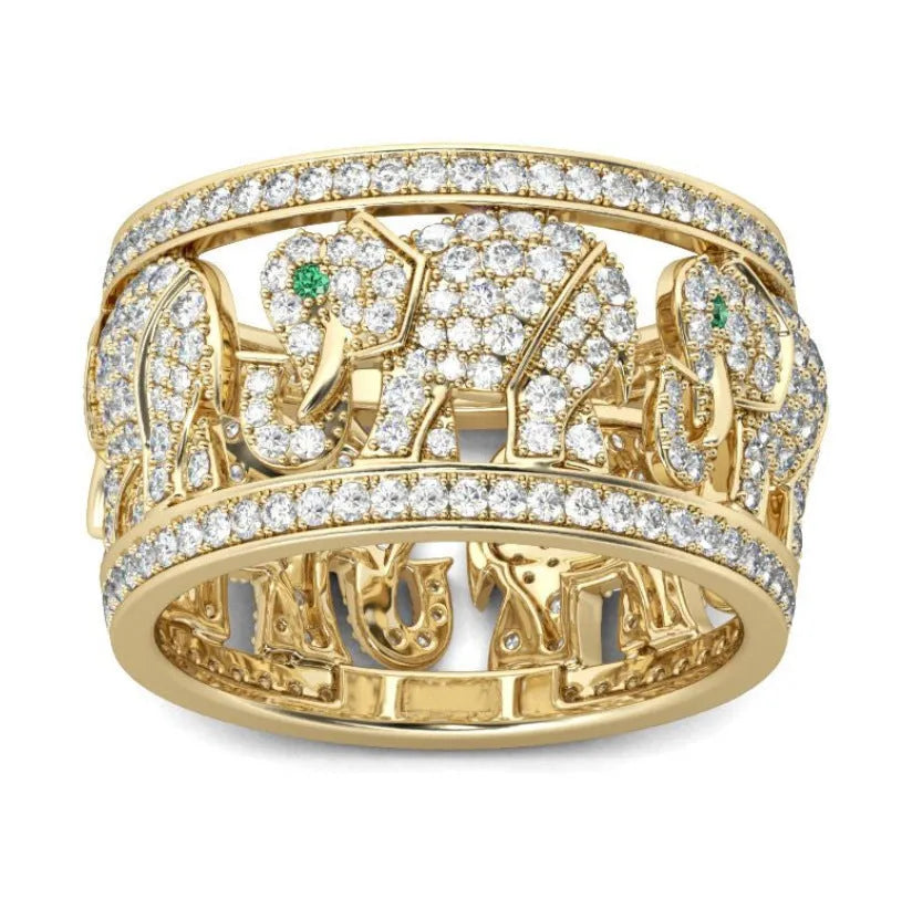 Alloy elephant fashion ring with full diamond decoration and electroplated finish in AJZ1935 or AJZ141 colour