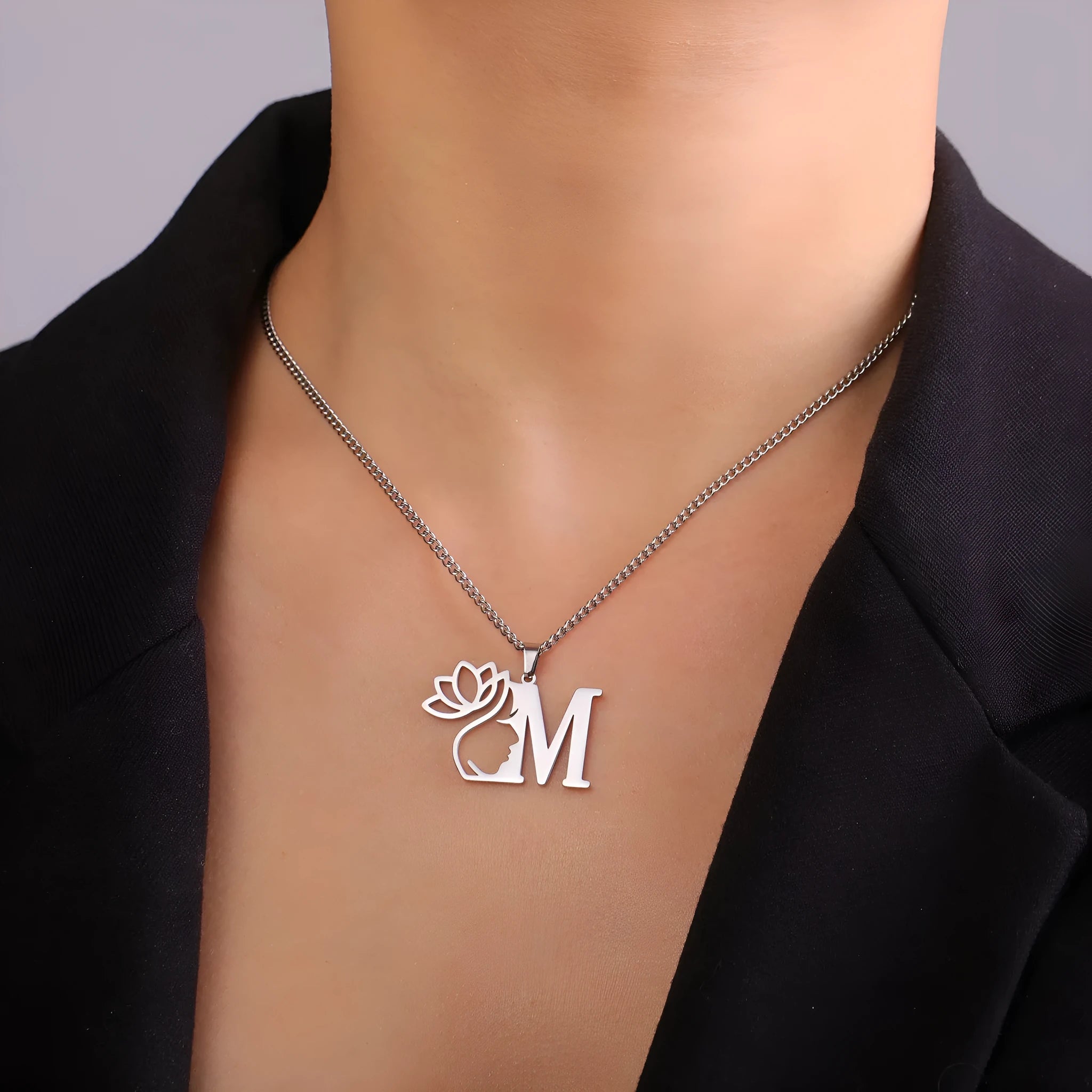 Stainless steel cross chain fashion necklace with single pendant in gold or silver electroplated finish