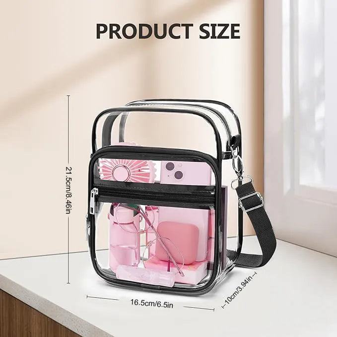 PVC cube-style crossbody bag in various colours showing 16.5x10x21.5cm dimensions