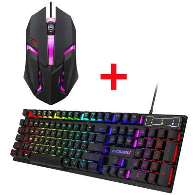 Wired luminous keyboard with six-colour backlight, full black finish, 440x130x30mm, for desktop and notebook computers