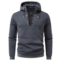Men's zipper design casual hooded drawstring sweatshirt in dark gray slim fit polyester fiber