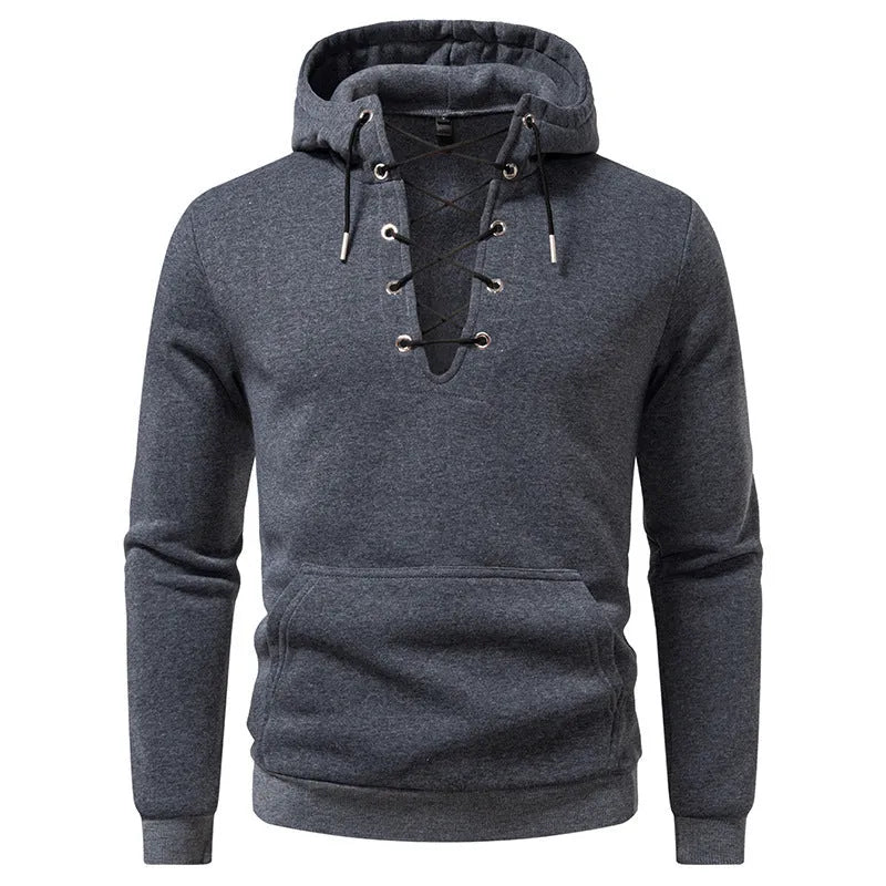 Men's zipper design casual hooded drawstring sweatshirt in dark gray slim fit polyester fiber