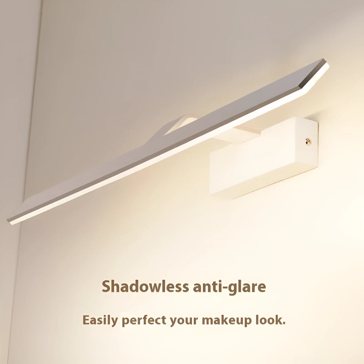 White LED bathroom mirror headlight, 220V, three light colours, horizontal design, 520mm by 175mm.
