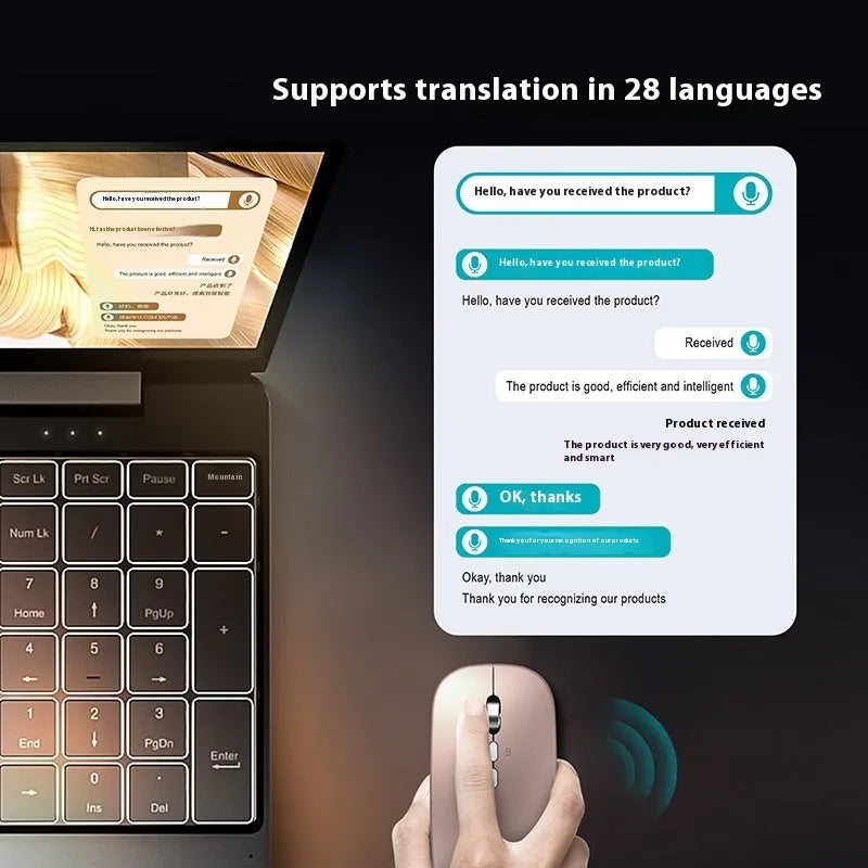 AI intelligent voice translation wireless charging mouse in gold with 2.4GHz and 2000DPI optical sensor