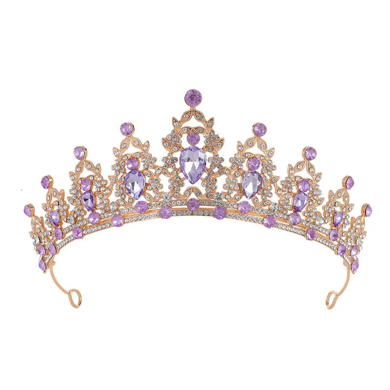 Baroque crown bride headdress hairpiece with diamond treatment in alloy material