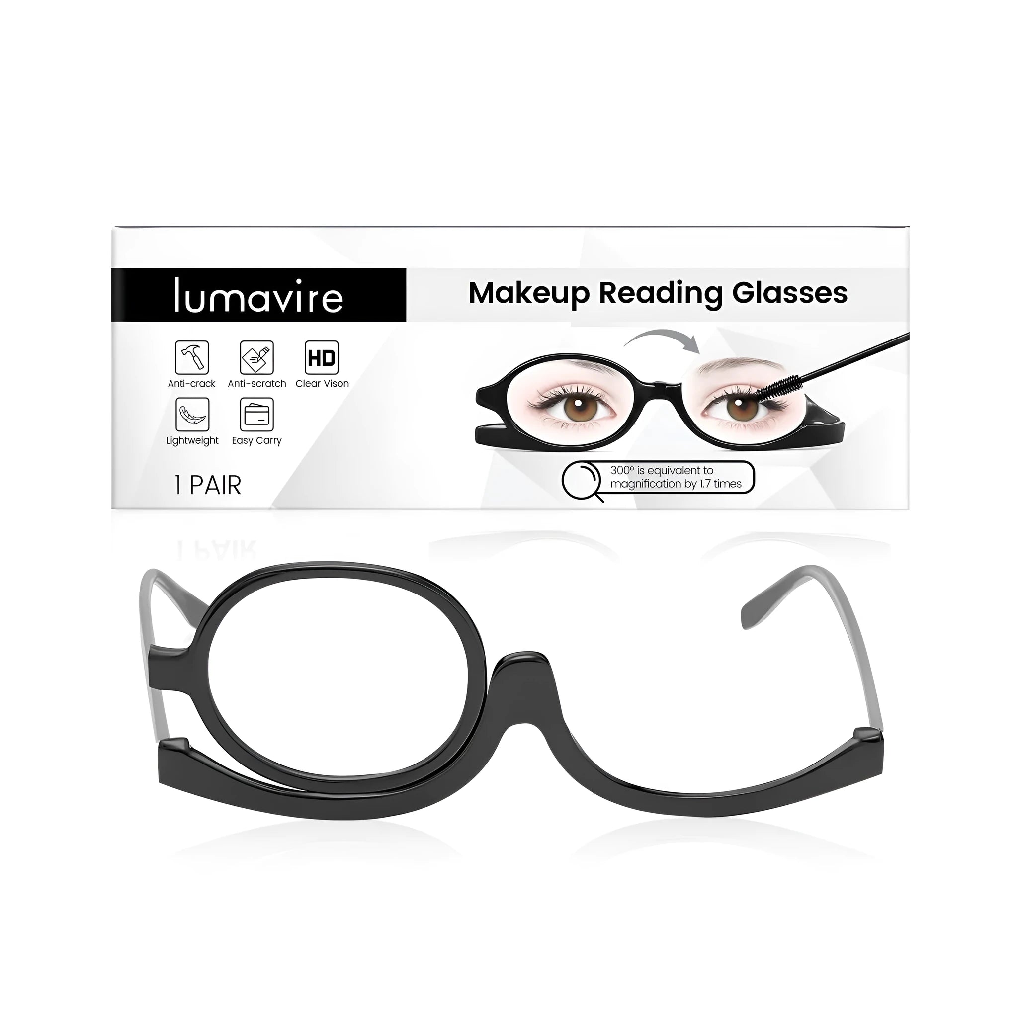 Presbyopia reading glasses tool set with PC plastic frame and AC lenses for makeup application