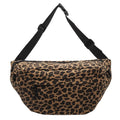 Soft canvas leopard print chest bag in brown with patchwork detailing, large capacity, multiple colours available