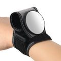 Black wrist-mounted bicycle rear-view mirror with adjustable nylon strap for cycling safety