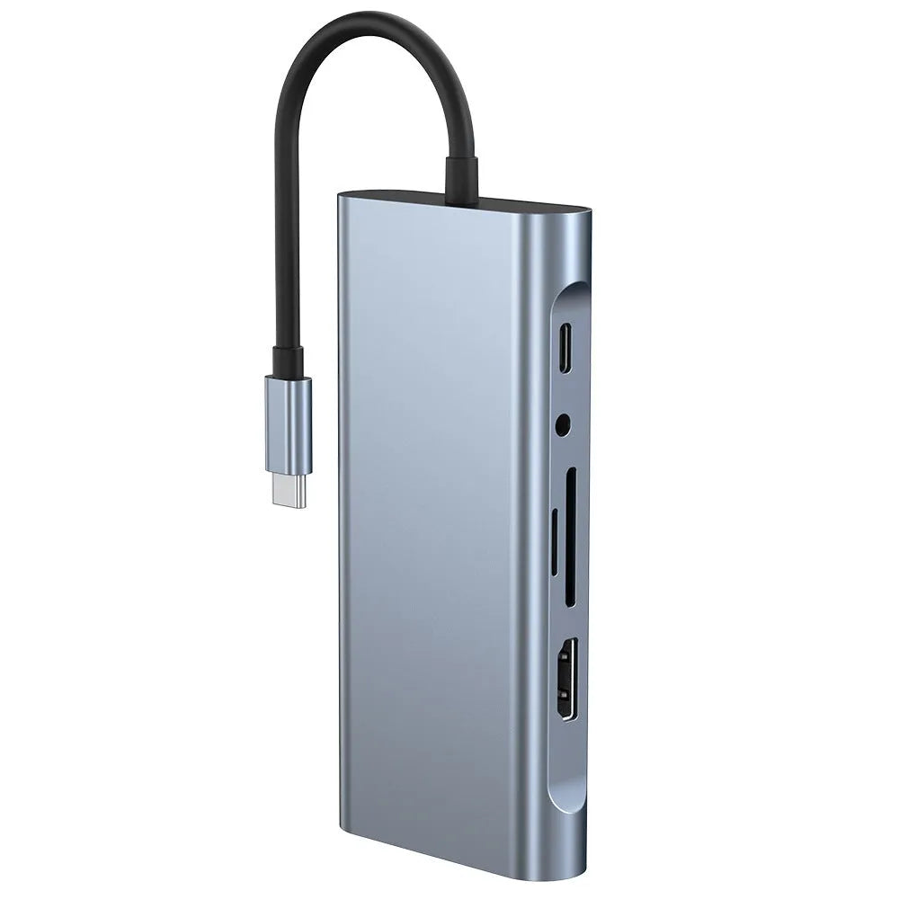 11-in-1 USB-C hub docking station with HDMI, VGA, audio, RJ45, USB 3.0, SD, TF, and PD ports