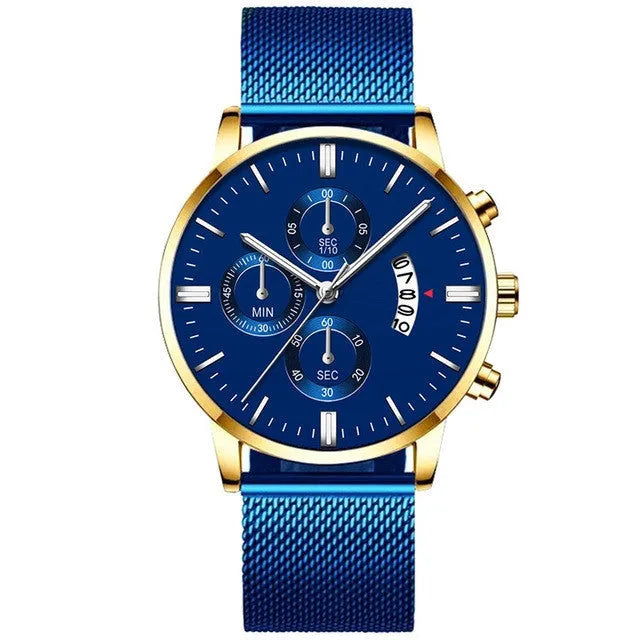 Men's stainless steel mesh band quartz watch in a choice of twenty colours with a 4.2cm case.