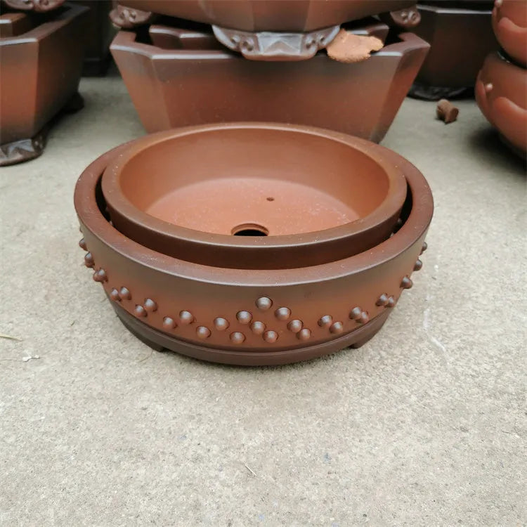 Red purple sand round flower-drum flowerpot stump nail planter for desktop ground