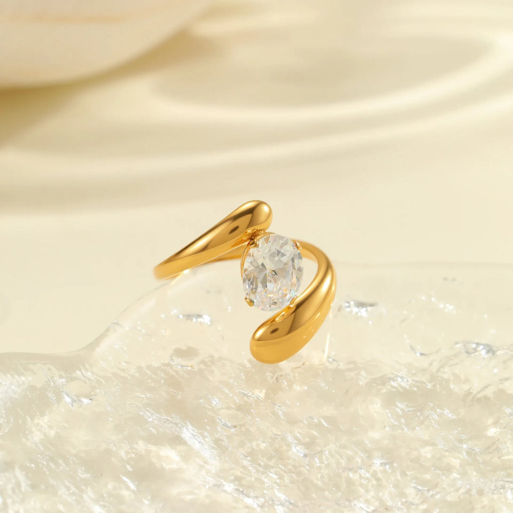 Geometric open mouth zircon ring for women in stainless steel with multiple colour options
