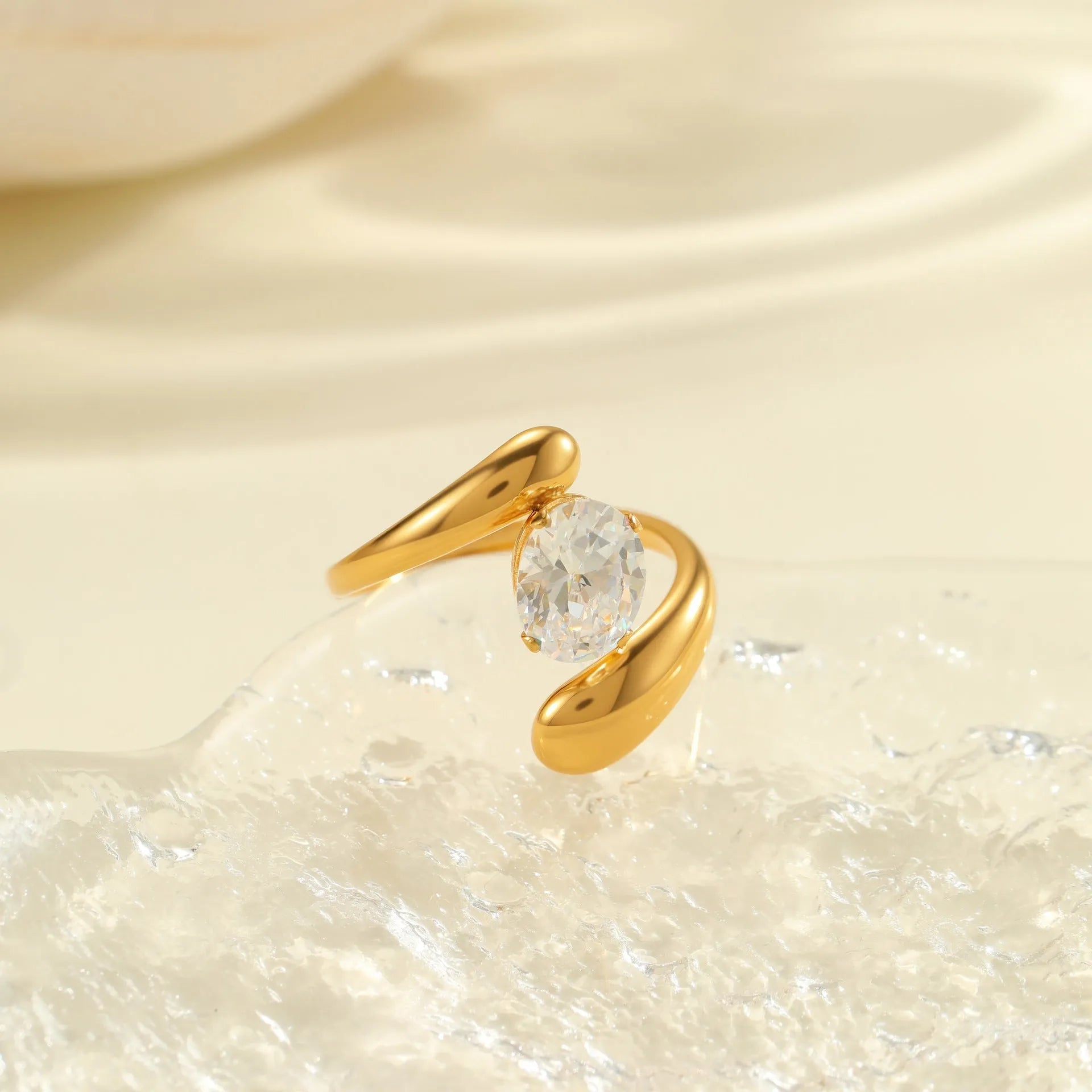 Geometric open mouth zircon ring for women in stainless steel with multiple colour options