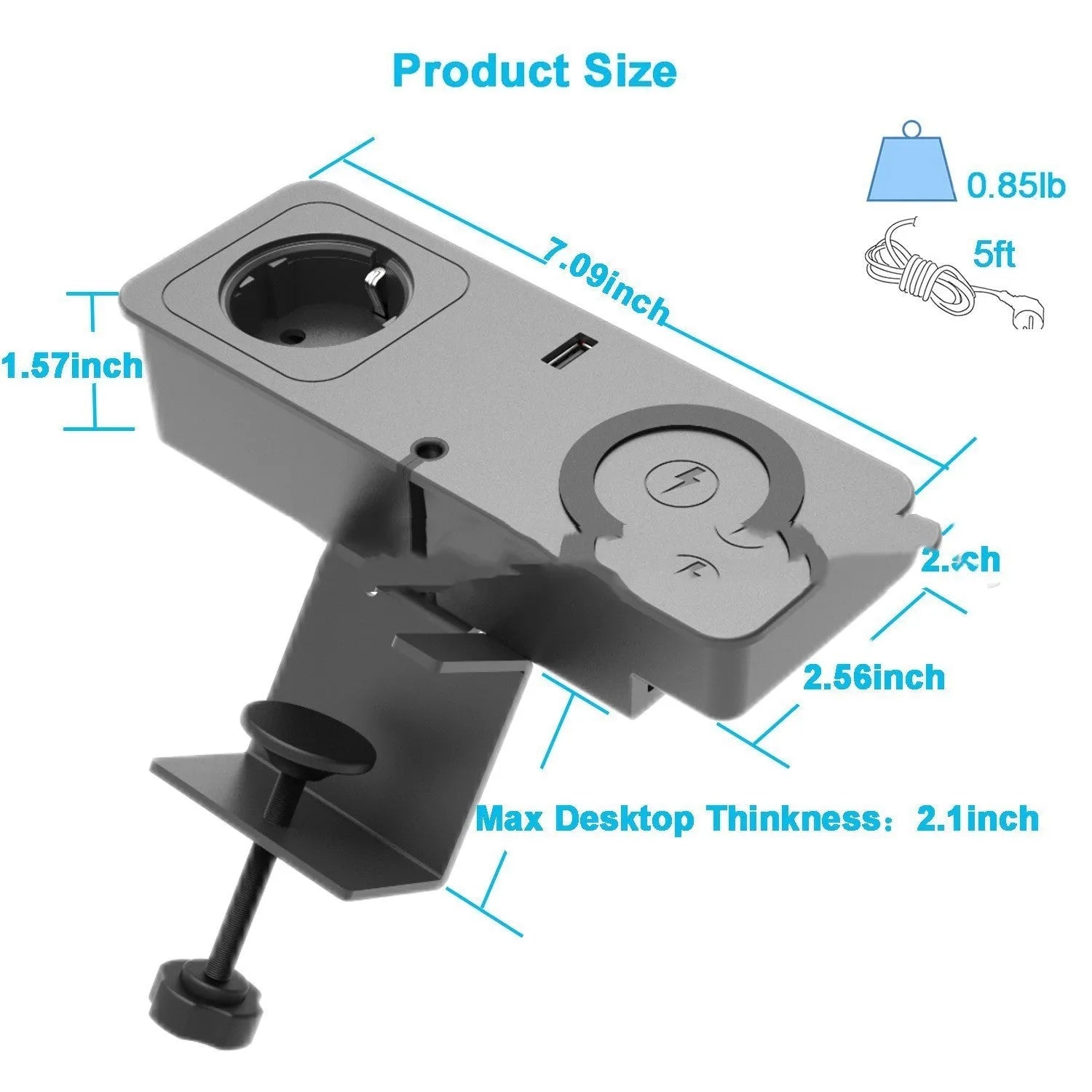 Black European standard quick charge socket with Type-C port for desktop use