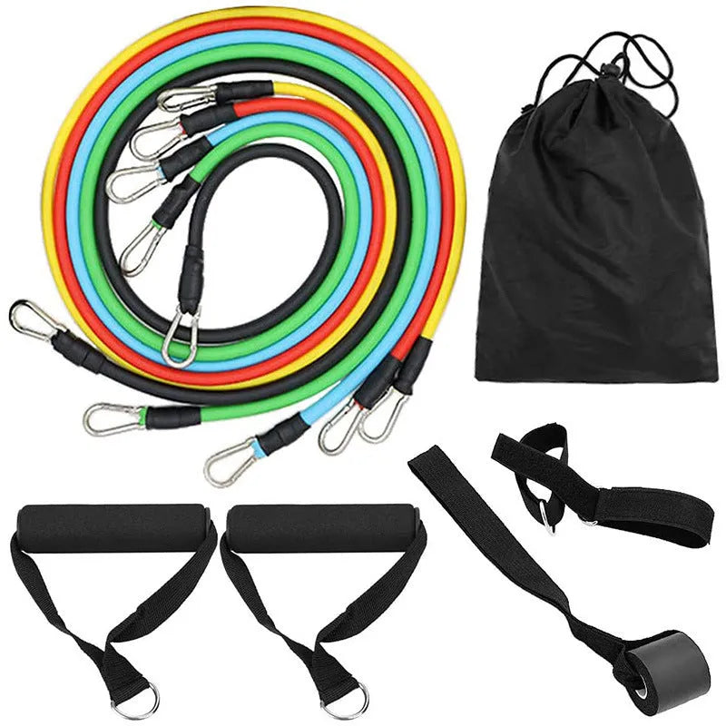 TPE resistance pull rope set with carabiner, 11-piece fitness band option for whole body exercise