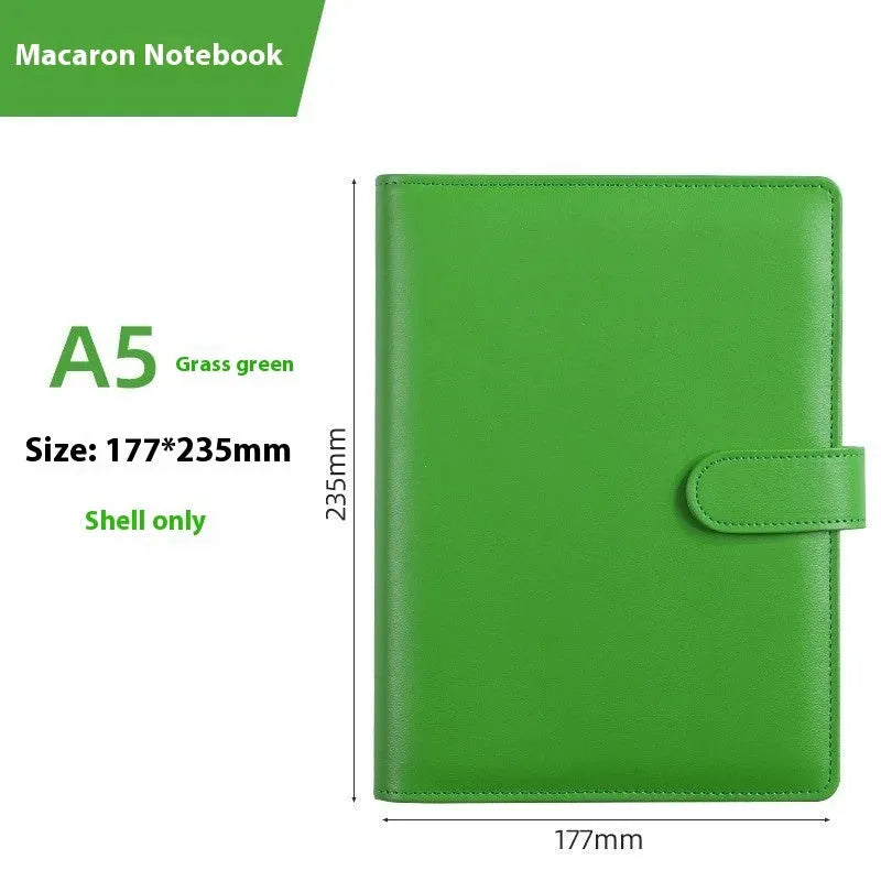 A5 PU leather zippered notebook shell in a solid colour, shown closed, for loose-leaf paper organisation.