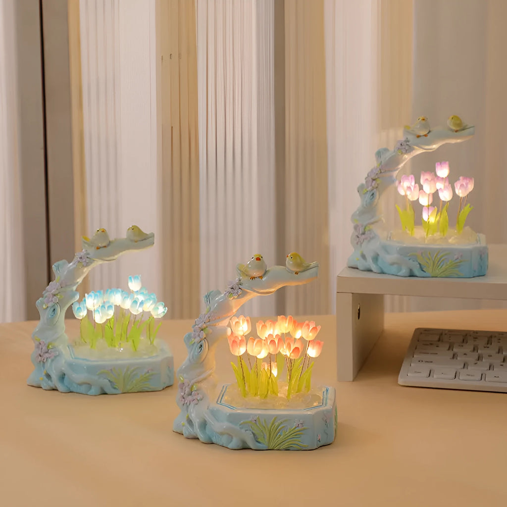 Creative desktop resin tulip night light DIY material package 10cm flower shape modern simplicity six colour options