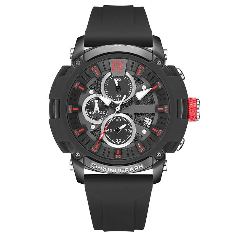 Men's waterproof quartz watch with luminous dial and calendar display in multiple colour options